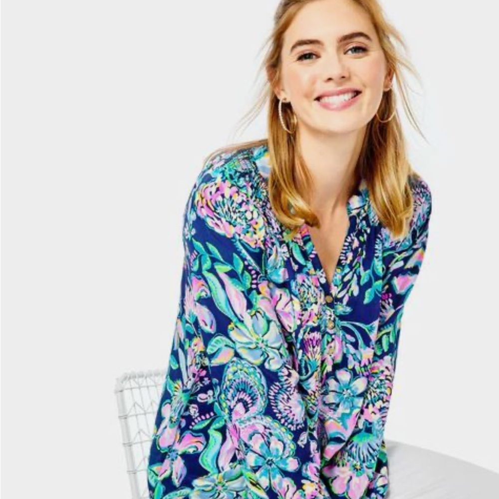 Lilly Pulitzer Elsa Silk Top Size S 100% Silk Rare Vibrant Resort Print Like New